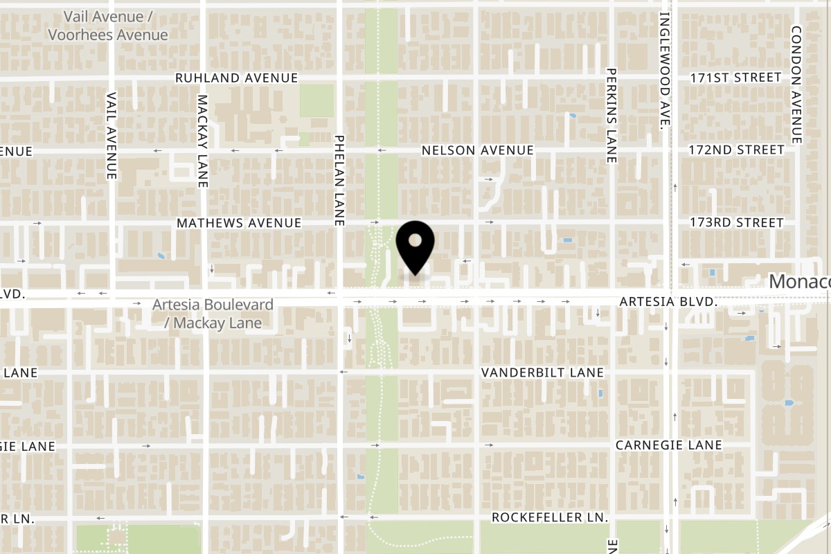 Map showing the location of Al Hamra Kabob Grill Redondo Beach on 2515 Artesia Blvd in Redondo Beach