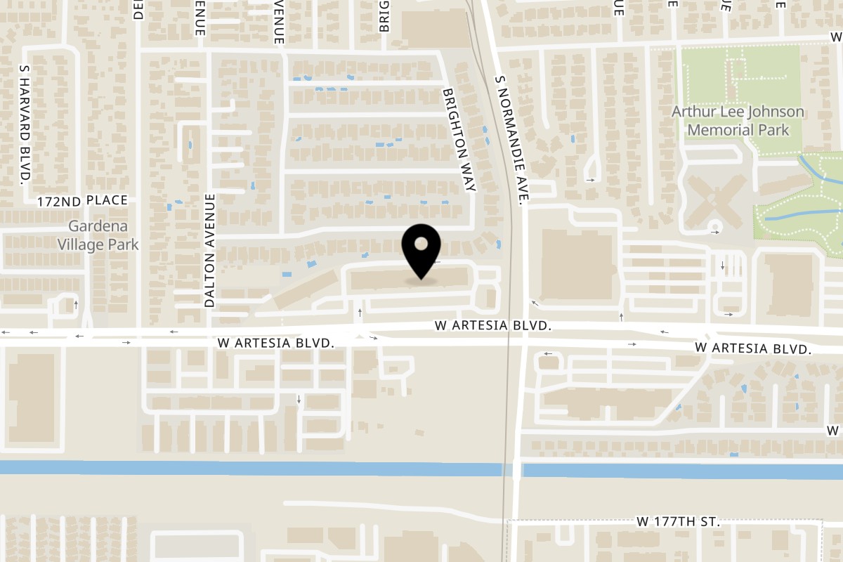 Map showing the location of Al Hamra Kabob Grill Gardena on 1425 Artesia Blvd in Gardena